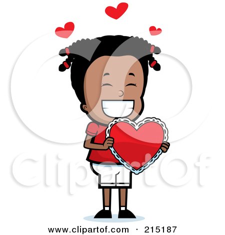 Royalty-Free (RF) Clipart Illustration of a Black Girl Holding A Valentine Heart by Cory Thoman