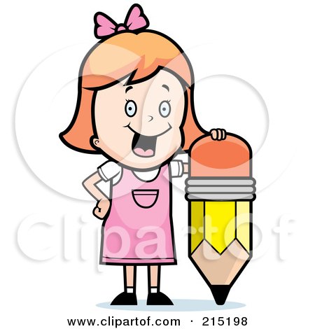 Royalty-Free (RF) Clipart Illustration of a Red Haired School Girl Leaning On A Stubby Pencil by Cory Thoman