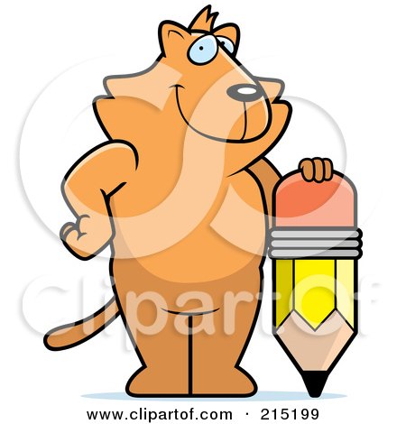 Royalty-Free (RF) Clipart Illustration of a Cat Standing And Leaning On A Stubby Pencil by Cory Thoman