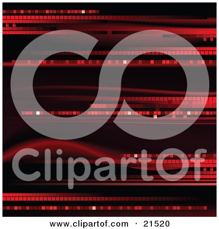 Clipart Illustration of a Black Background With Red Disco Streaks And Waves by elaineitalia