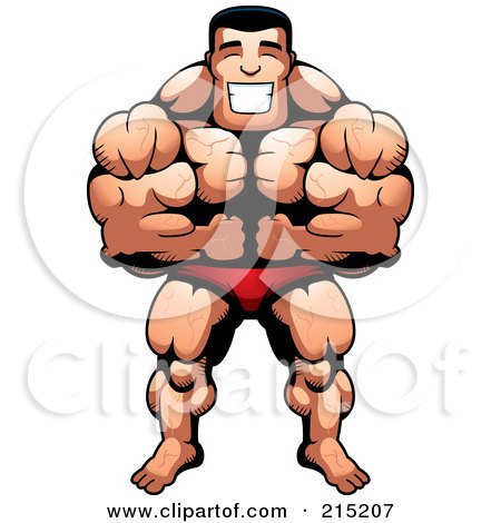 Royalty-Free (RF) Clipart Illustration of a Body Builder Leaning Forward And Flexing by Cory Thoman