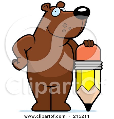 Royalty-Free (RF) Clipart Illustration of a Bear Standing And Leaning On A Stubby Pencil by Cory Thoman