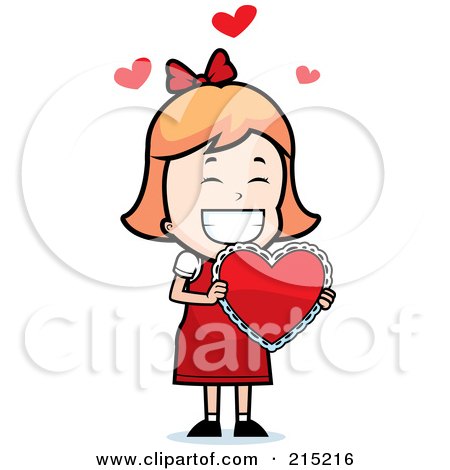 Royalty-Free (RF) Clipart Illustration of a Red Haired Valentine Girl Carrying A Heart by Cory Thoman