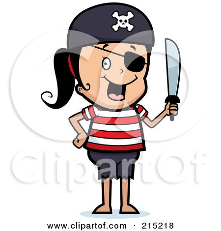 Royalty-Free (RF) Clipart Illustration of a Pirate Girl Wearing An Eyepatch And Holding A Sword by Cory Thoman