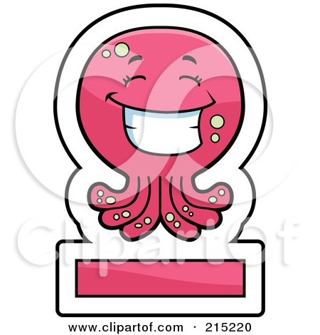 Royalty-Free (RF) Clipart Illustration of a Happy Pink Octopus Over A Blank Sign by Cory Thoman