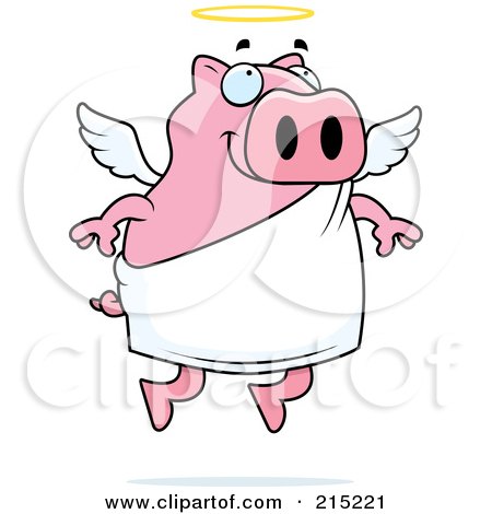 Royalty-Free (RF) Clipart Illustration of a Flying Angel Piggy With A Halo by Cory Thoman