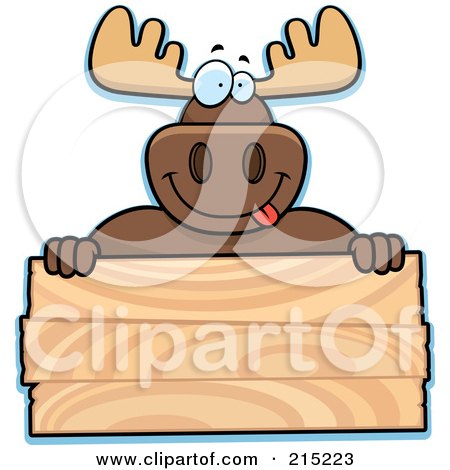 Royalty-Free (RF) Clipart Illustration of a Goofy Moose Over A Blank Wood Plaque by Cory Thoman
