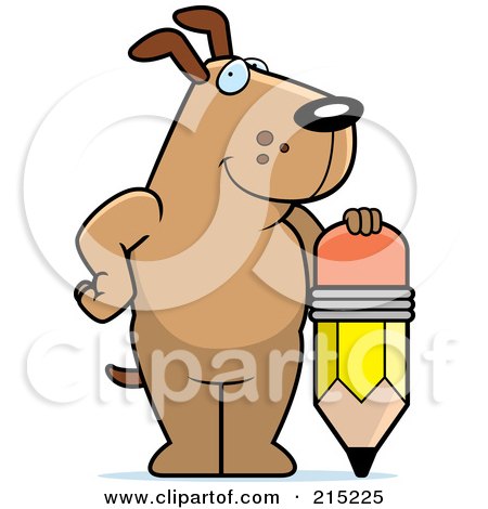 Royalty-Free (RF) Clipart Illustration of a Dog Standing And Leaning On A Stubby Pencil by Cory Thoman