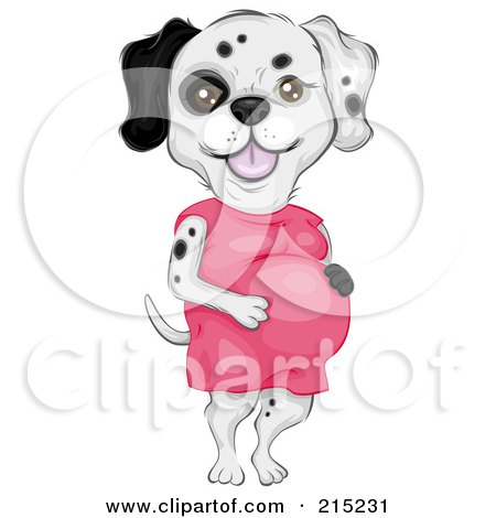 Royalty-Free (RF) Clipart Illustration of a Pregnant Female Dalmatian Dog Wearing A Pink Dress by BNP Design Studio