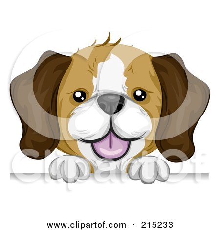 Royalty-Free (RF) Clipart Illustration of a Cute Beagle Puppy Looking Over A Blank Board by BNP Design Studio