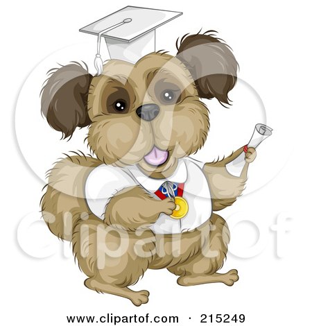 Royalty-Free (RF) Clipart Illustration of a Brown Terrier Graduate In A White Cap And Gown by BNP Design Studio