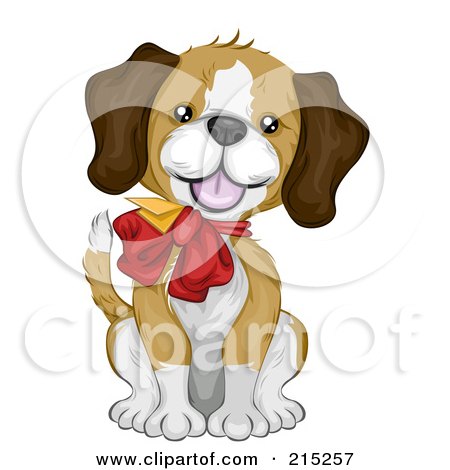 Royalty-Free (RF) Clipart Illustration of a Cute Beagle Puppy Wearing A Gift Card And Bow by BNP Design Studio