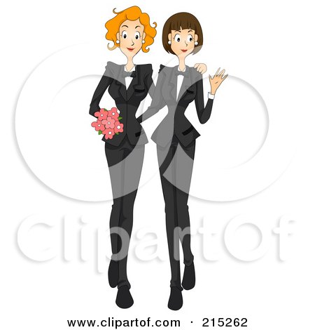 Royalty-Free (RF) Clipart Illustration of a Happy Lesbian Couple Getting Married by BNP Design Studio