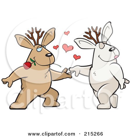 Royalty-Free (RF) Clipart Illustration of a Romantic Jackalope Pair Dancing by Cory Thoman