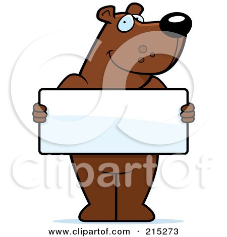 Royalty-Free (RF) Clipart Illustration of a Friendly Bear Holding A Blank White Sign by Cory Thoman