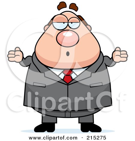 Royalty-Free (RF) Clipart Illustration of a Plump Lazy Businessman Shrugging by Cory Thoman