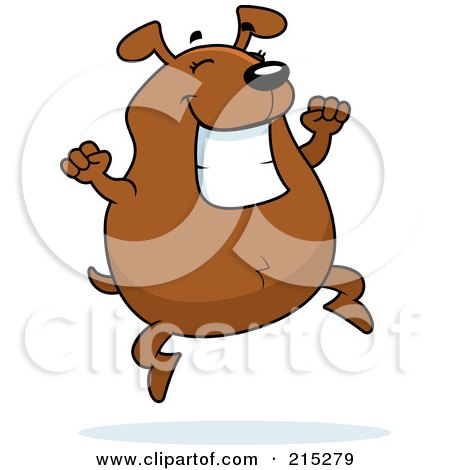 Royalty-Free (RF) Clipart Illustration of a Chubby Brown Dog Smiling And Jumping by Cory Thoman