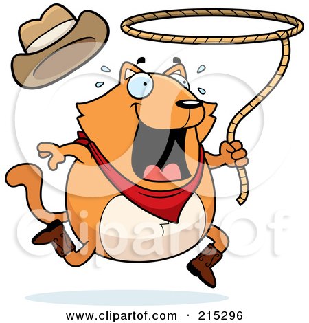 Royalty-Free (RF) Clipart Illustration of a Chubby Orange Rodeo Cat With A Lasso by Cory Thoman
