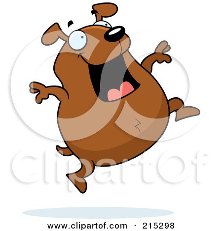 Royalty-Free (RF) Clipart Illustration of a Chubby Brown Dog Jumping by Cory Thoman