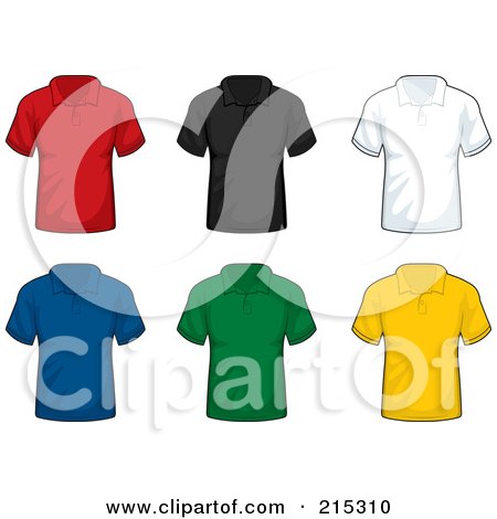 Royalty-Free (RF) Clipart Illustration of a Digital Collage Of Six Colorful Polo Shirts by Cory Thoman
