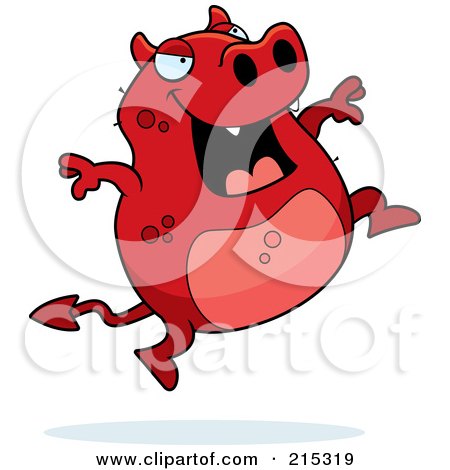 Royalty-Free (RF) Clipart Illustration of a Red Devil Jumping by Cory Thoman