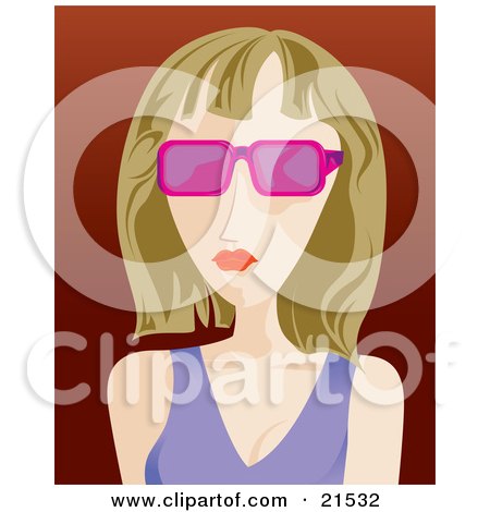 Clipart Illustration of a Bored Caucasian Woman With Dirty Blond Hair, Wearing Pink Sunglasses And A Purple Tank Top by Paulo Resende