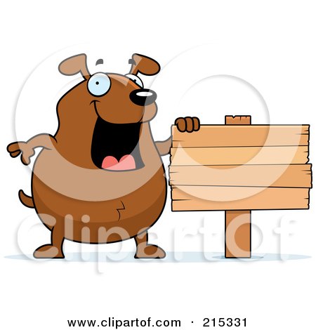 Royalty-Free (RF) Clipart Illustration of a Chubby Brown Dog Beside a Blank Sign by Cory Thoman