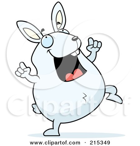 Royalty-Free (RF) Clipart Illustration of a Chubby White Rabbit Doing A Happy Dance by Cory Thoman