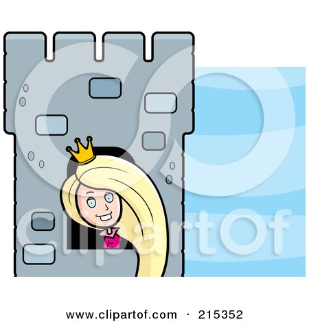 Royalty-Free (RF) Clipart Illustration of a Rapunzel Looking Out Of A Tower Window by Cory Thoman