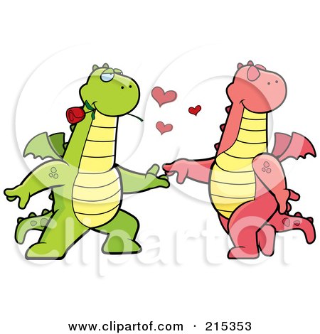 Royalty-Free (RF) Clipart Illustration of a Romantic Dragon Pair Dancing by Cory Thoman