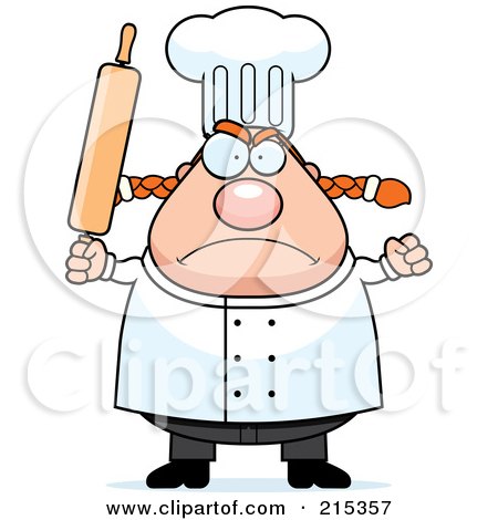 Royalty-Free (RF) Clipart Illustration of a Plump Angry Female Chef Holding Up A Rolling Pin by Cory Thoman