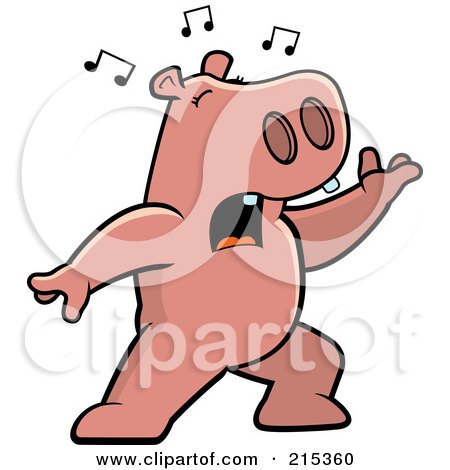 Royalty-Free (RF) Clipart Illustration of a Singing Hippo With Music Notes by Cory Thoman