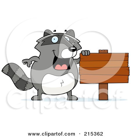 Royalty-Free (RF) Clipart Illustration of a Raccoon Beside A Wooden Sign by Cory Thoman