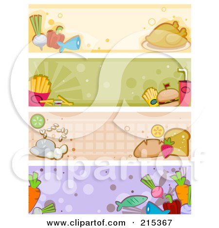 R oyalty-Free (RF) Clipart Illustration of a Digital Collage Of Four Food Banners by BNP Design Studio