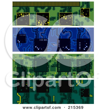 R oyalty-Free (RF) Clipart Illustration of a Digital Collage Of Four Computer Chip Borders by BNP Design Studio