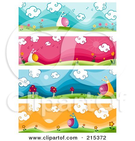 R oyalty-Free (RF) Clipart Illustration of a Digital Collage Of Four Nature And Snail Banners by BNP Design Studio