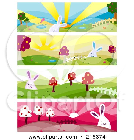 R oyalty-Free (RF) Clipart Illustration of a Digital Collage Of Four Nature And Bunny Banners by BNP Design Studio