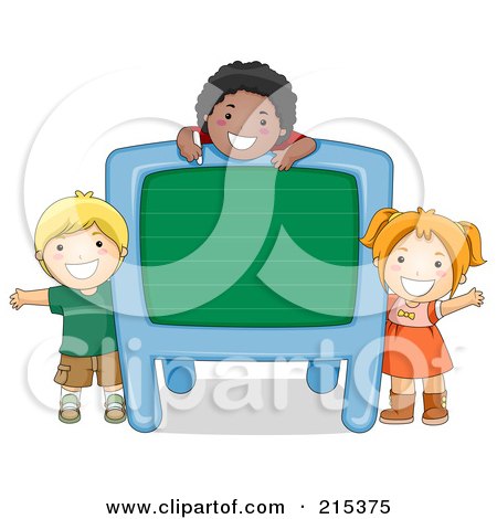 Royalty-Free (RF) Clipart Illustration of Diverse School Kids With A Blank Chalkboard by BNP Design Studio