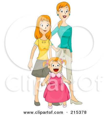 Royalty-Free (RF) Clipart Illustration of a Pretty Mom Standing With Her Two Daughters by BNP Design Studio