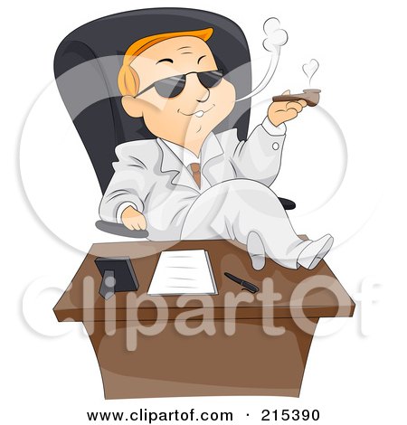 Royalty-Free (RF) Clipart Illustration of a Blond Businessman With His Feet Up On His Desk, Smoking A Pipe by BNP Design Studio