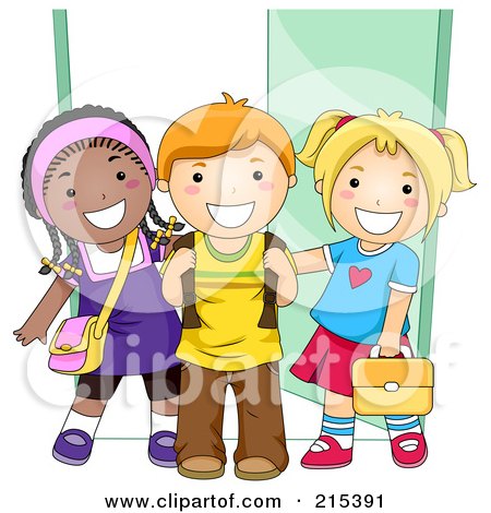 Royalty-Free (RF) Clipart Illustration of Diverse School Kids Standing By A Doorway by BNP Design Studio