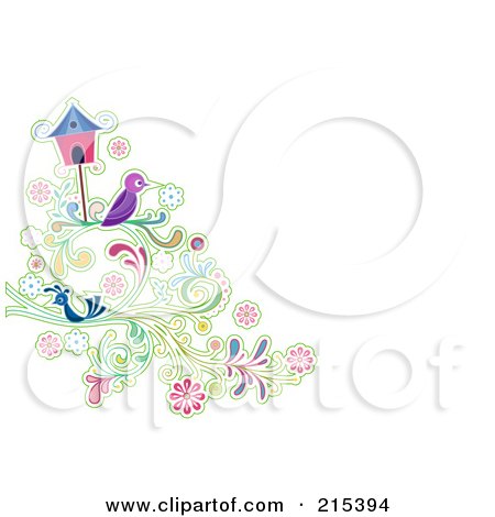 Royalty-Free (RF) Clipart Illustration of Purple And Blue Birds On Vines By A Bird House by BNP Design Studio