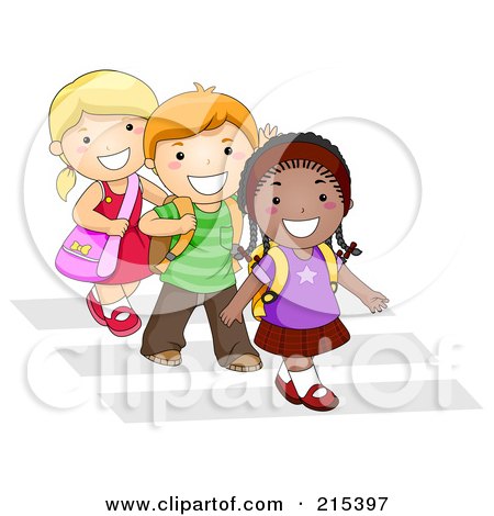 Royalty-Free (RF) Clipart Illustration of Diverse School Kids Walking In Line On A Crosswalk by BNP Design Studio