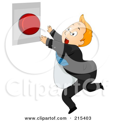 Royalty-Free (RF) Clipart Illustration of a Chubby Businessman Leaping For A Panic Button by BNP Design Studio