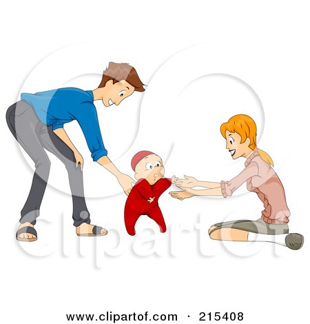 Royalty-Free (RF) Clipart Illustration of a Young Mother And Father Helping Their Baby Take His First Steps by BNP Design Studio
