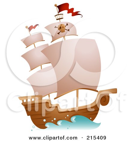 Royalty-Free (RF) Clipart Illustration of a Pirate Ship At Full Sail by BNP Design Studio
