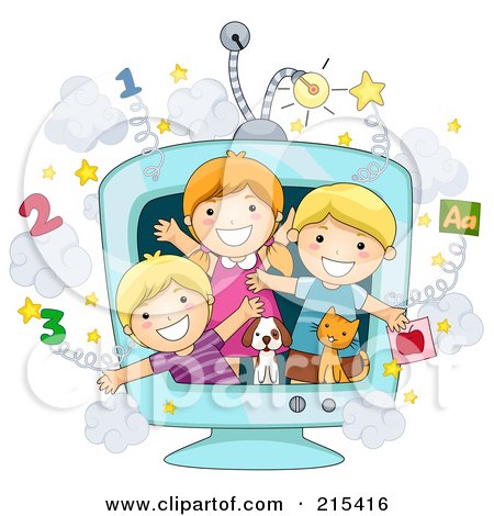 Royalty-Free (RF) Clipart Illustration of a Group Of School Kids And Animals In An Educational TV by BNP Design Studio