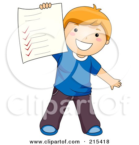 Royalty-Free (RF) Clipart Illustration of a Little School Boy Holding Up His Grades by BNP Design Studio