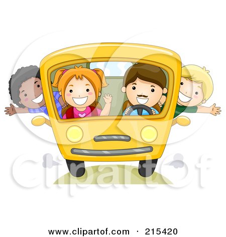 Royalty-Free (RF) Clipart Illustration of Diverse School Kids On A Bus - 2 by BNP Design Studio