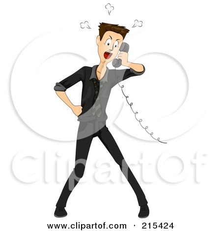 Royalty-Free (RF) Clipart Illustration of a Mad Man Taking A Telemarketer's Phone Call by BNP Design Studio